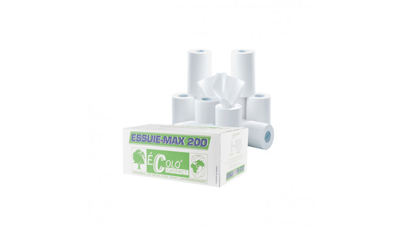 Rouleaux d'essuie-tout ultra compact ESSUI-MAX 200 - Carton de 12