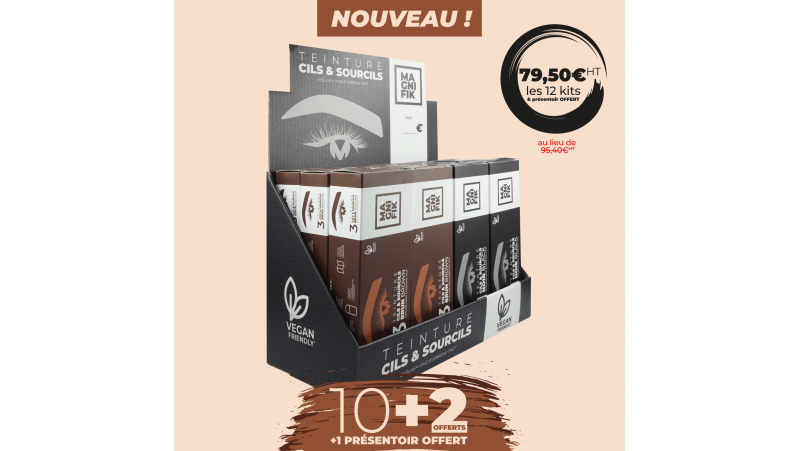 10 Kits teinture cils&sourcils noir et brun +2 OFFERTS +Présentoir