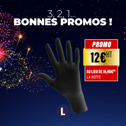 Gants jetables noirs 100% nitrile - Taille L - Boîte de 100