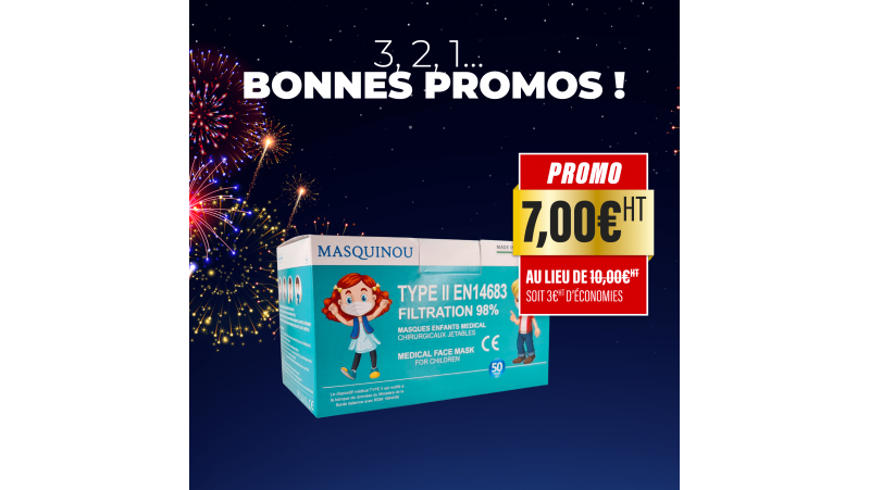 Boîte de 5 paquets de 10 masques médicaux pour enfants Type II