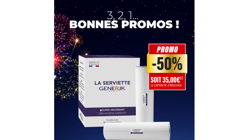 4 rouleaux de 50 serviettes jetables en tissu (14,50€ le rouleau)